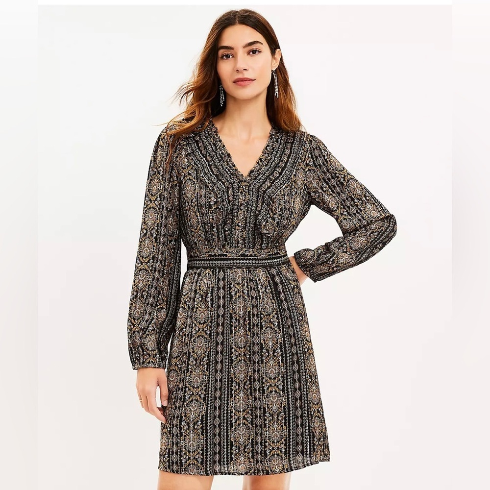 Loft Shimmer Ruffle V-Neck Flare Dress Size 14 STYLE #
755755 - Picture 7 of 9